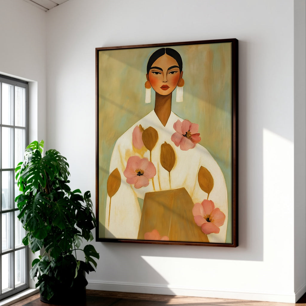 Mexican woman framed canvas (printed)