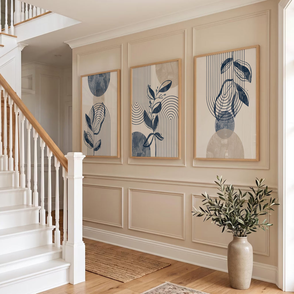 Navy blue beige abstract
