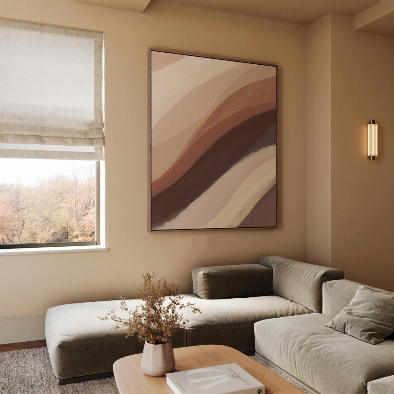 Brown waves framed canvas (printed)