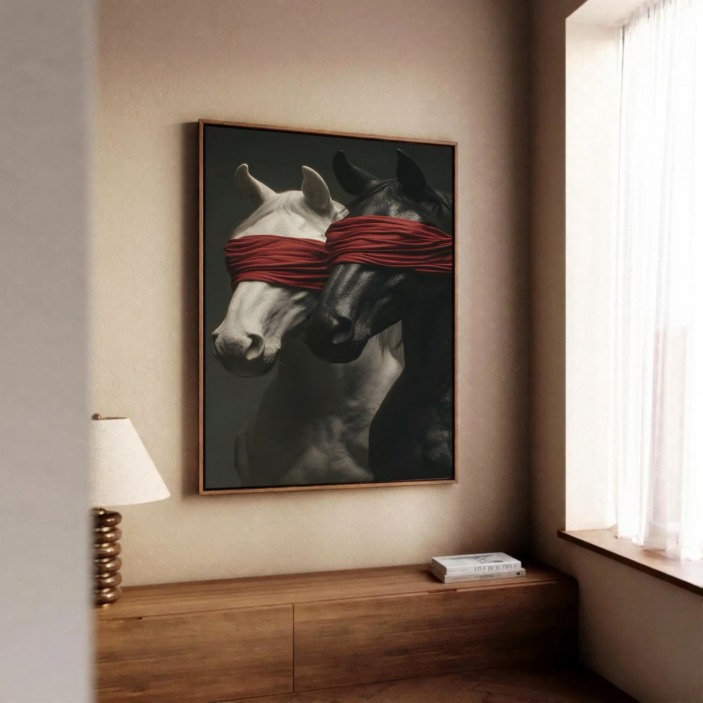 Blind horses framed canvas (printed)