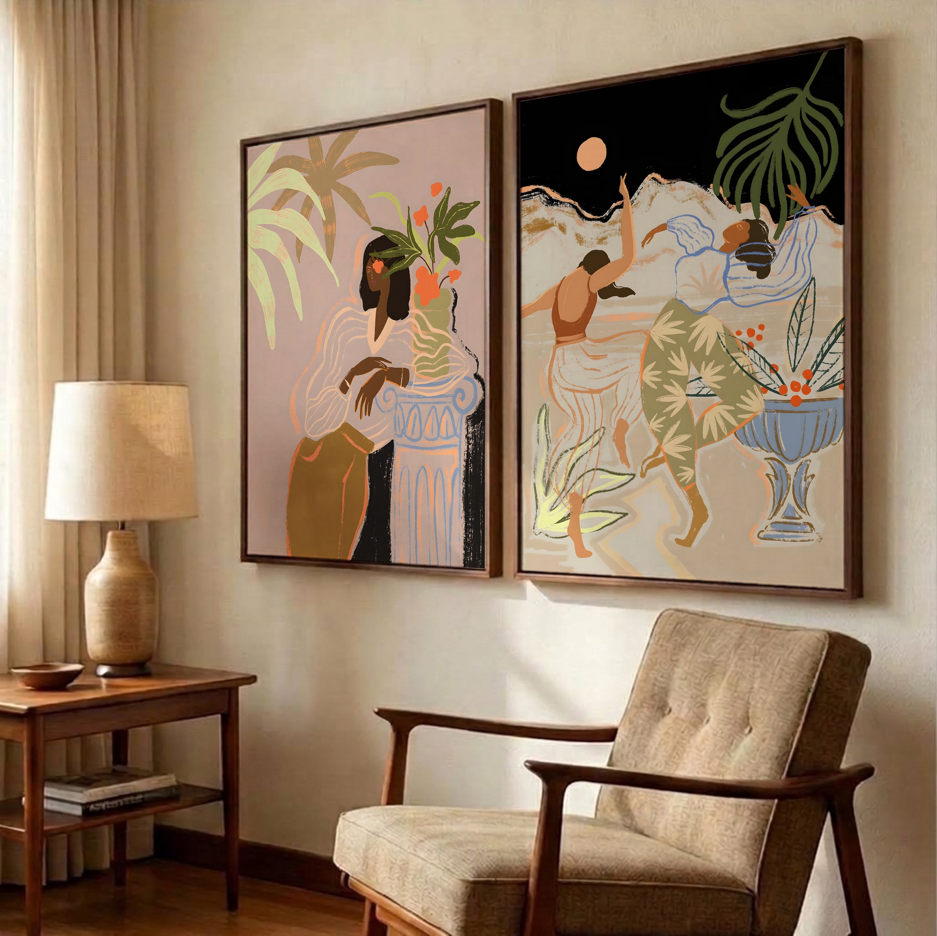 Modern illustrative framed canvas (printed)