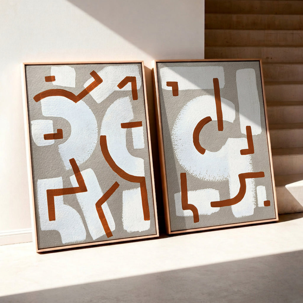 Duo of abstract framed canvas (printed)