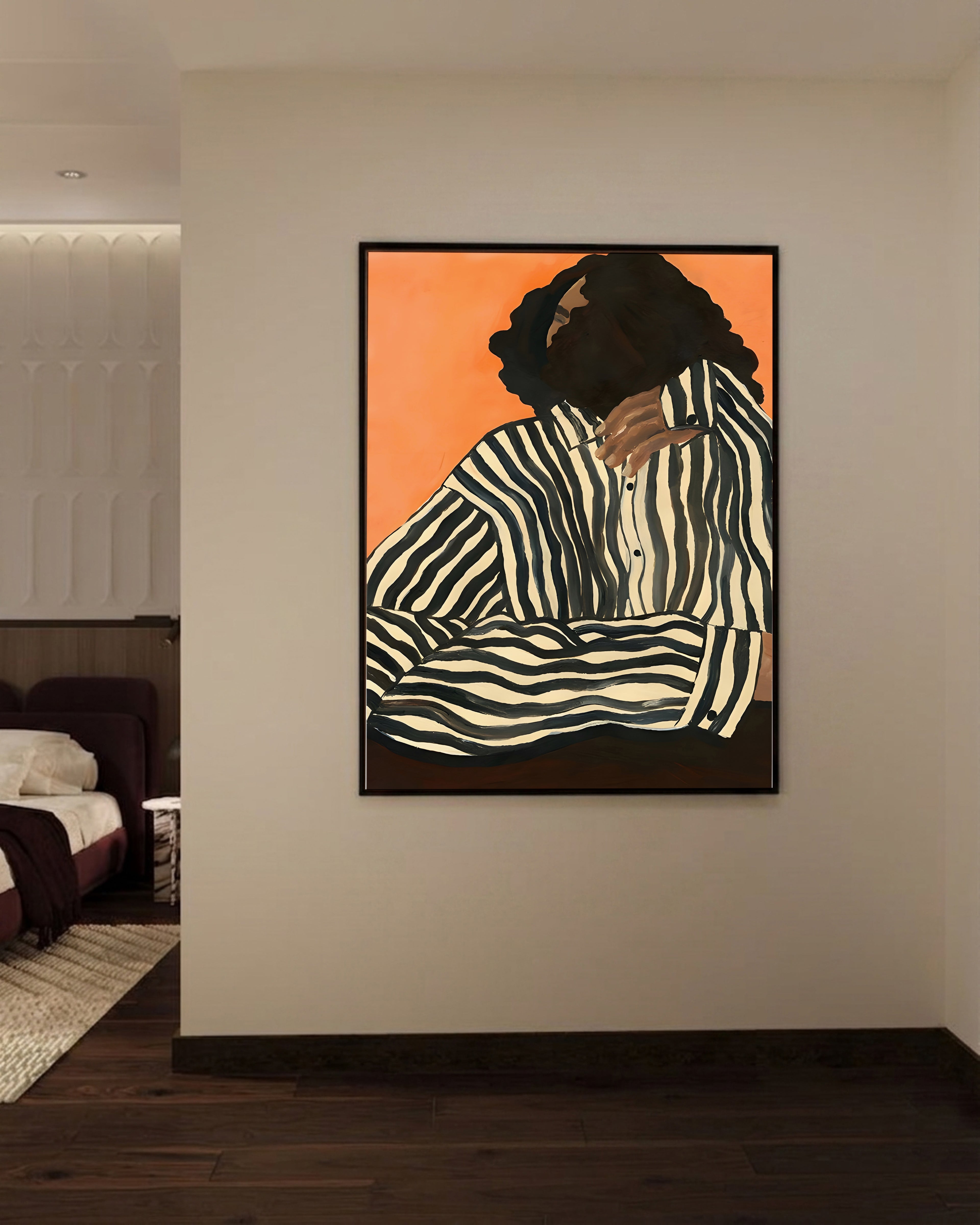 Serene Stripes framed canvas (printed)
