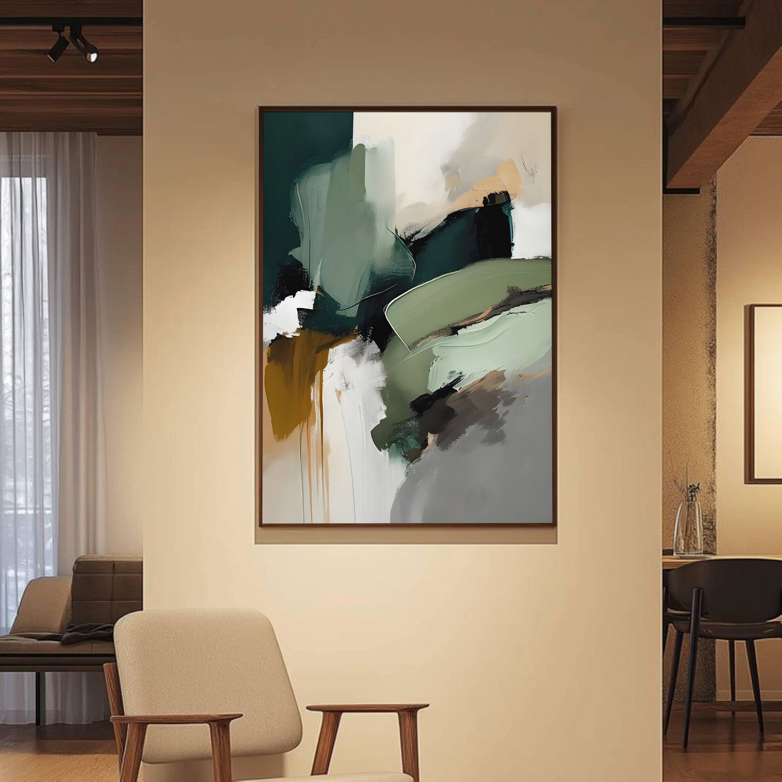 Abstract green art framed canvas (printed)