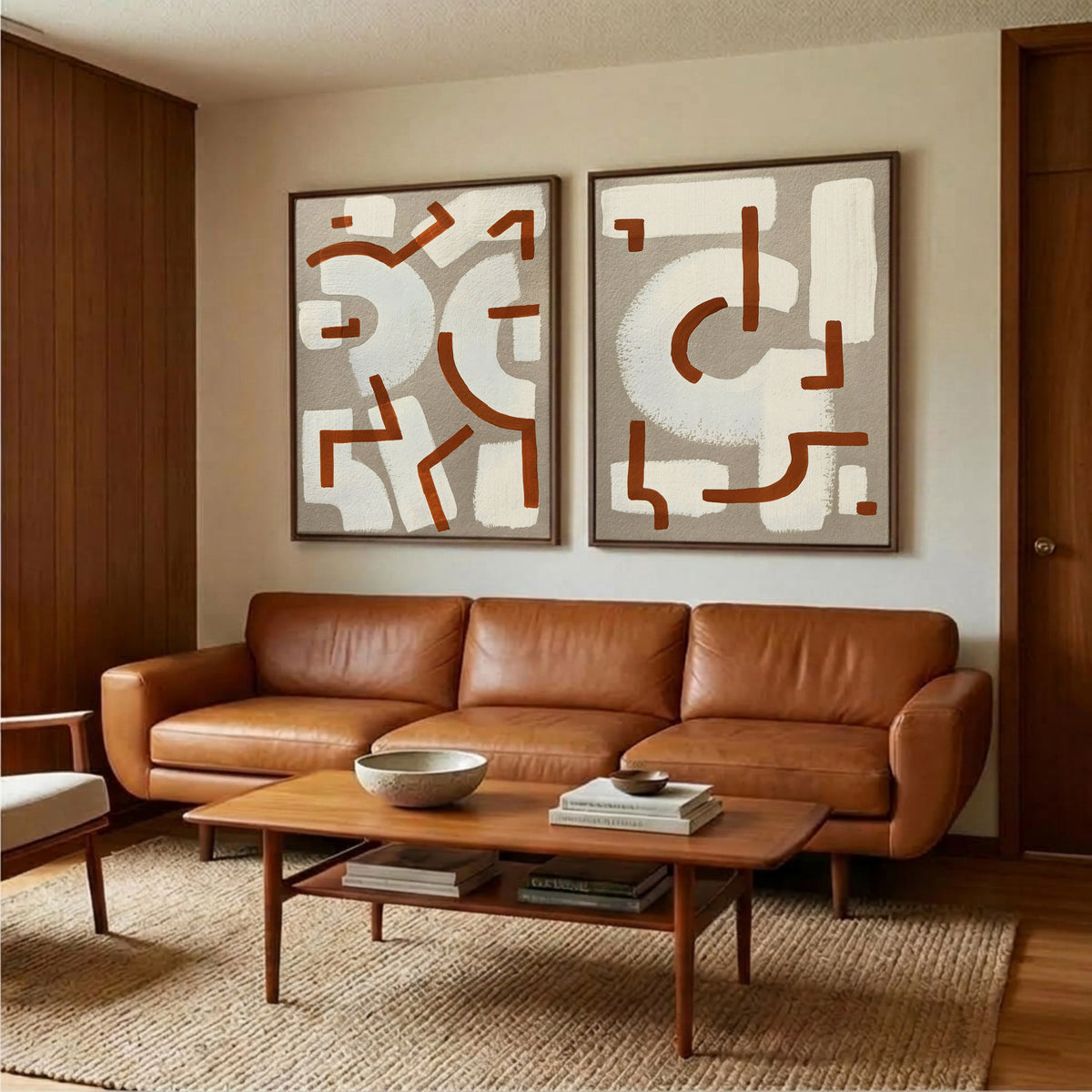 Duo of abstract framed canvas (printed)