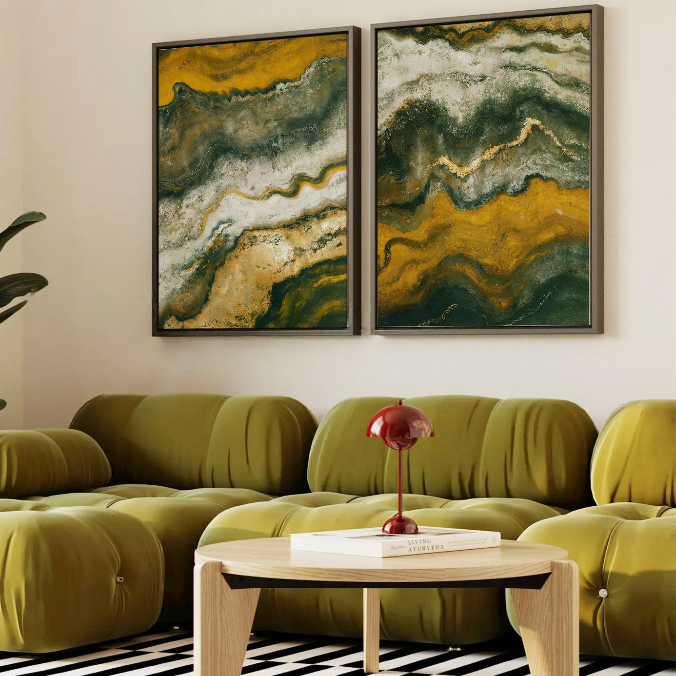 Green abstract framed canvas (printed)