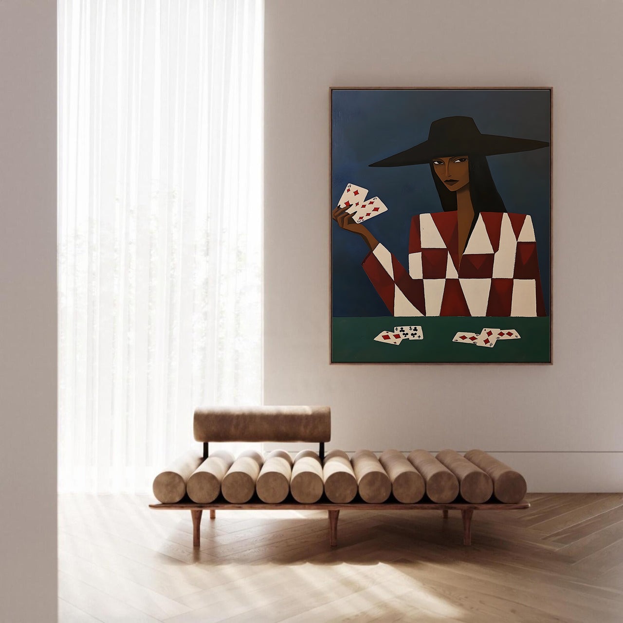 Card player framed canvas (printed)