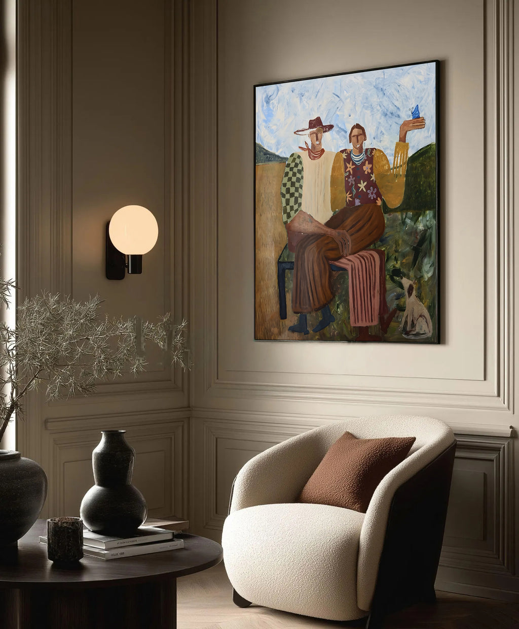 couple in a field framed canvas (printed)