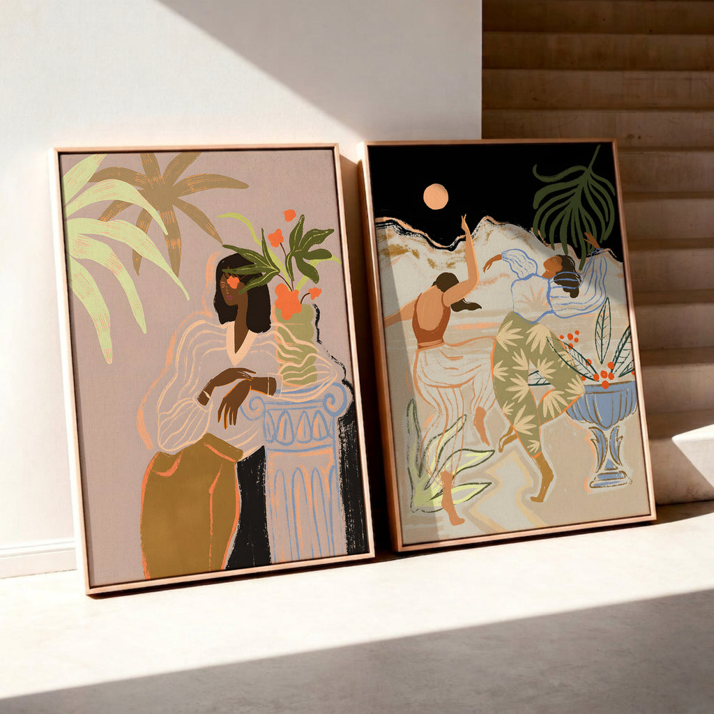Modern illustrative framed canvas (printed)