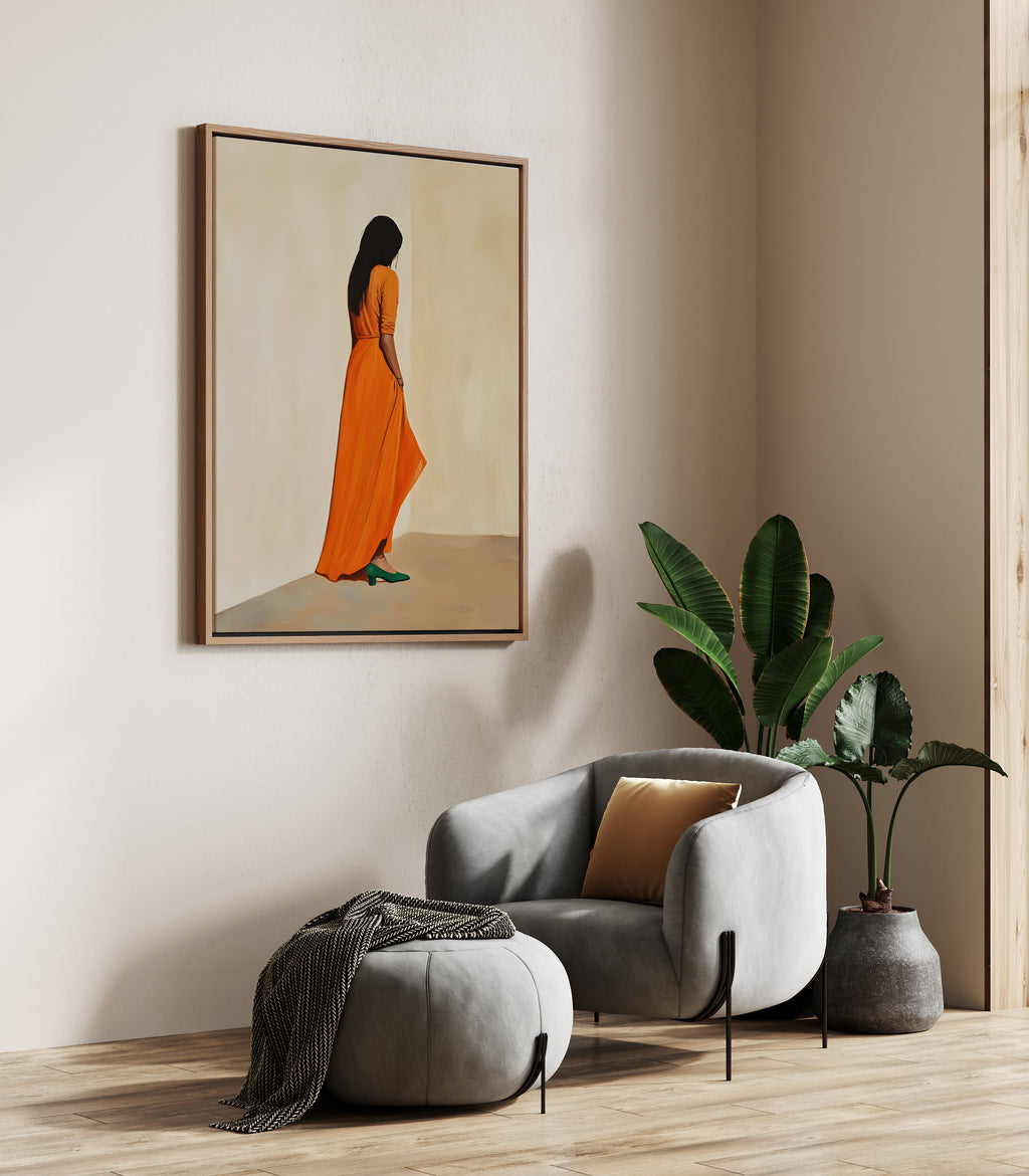Woman in Orange framed canvas (printed)
