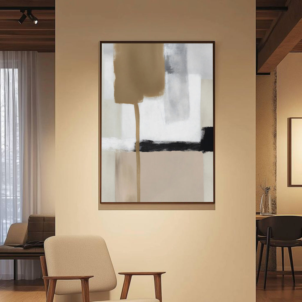 Abstract beige framed canvas (printed)