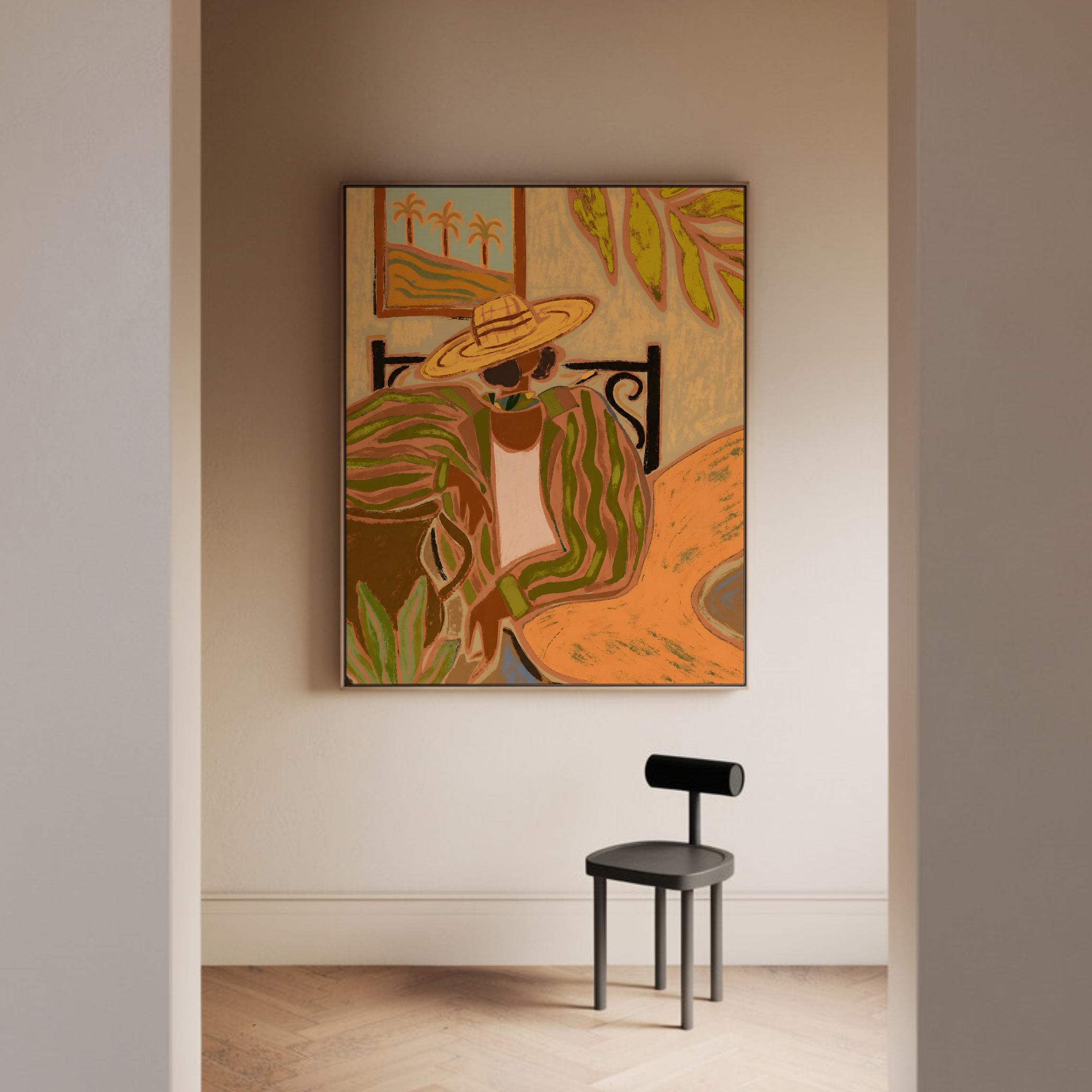 Lady in Stripe framed canvas (printed)