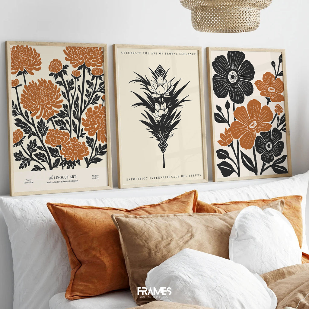 linocut style floral