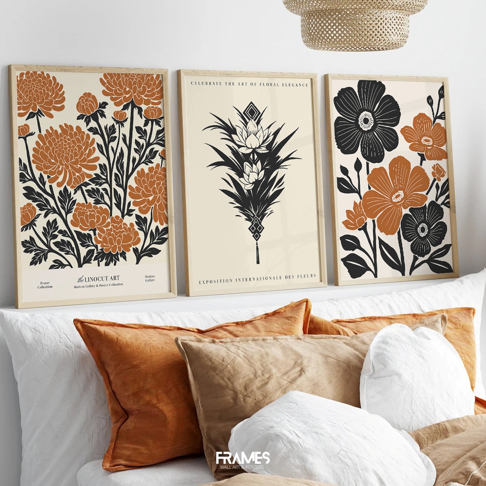 linocut style floral