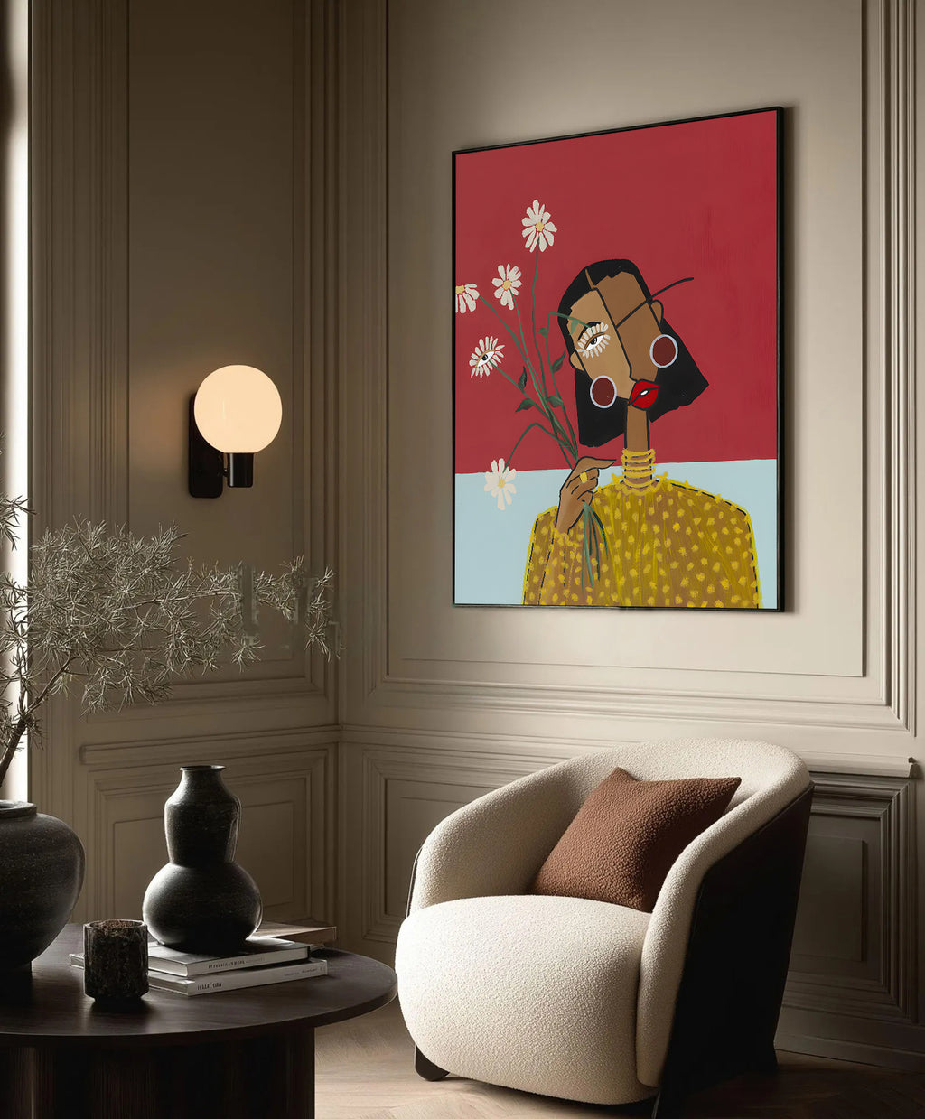 Woman with Flowers framed canvas (printed)