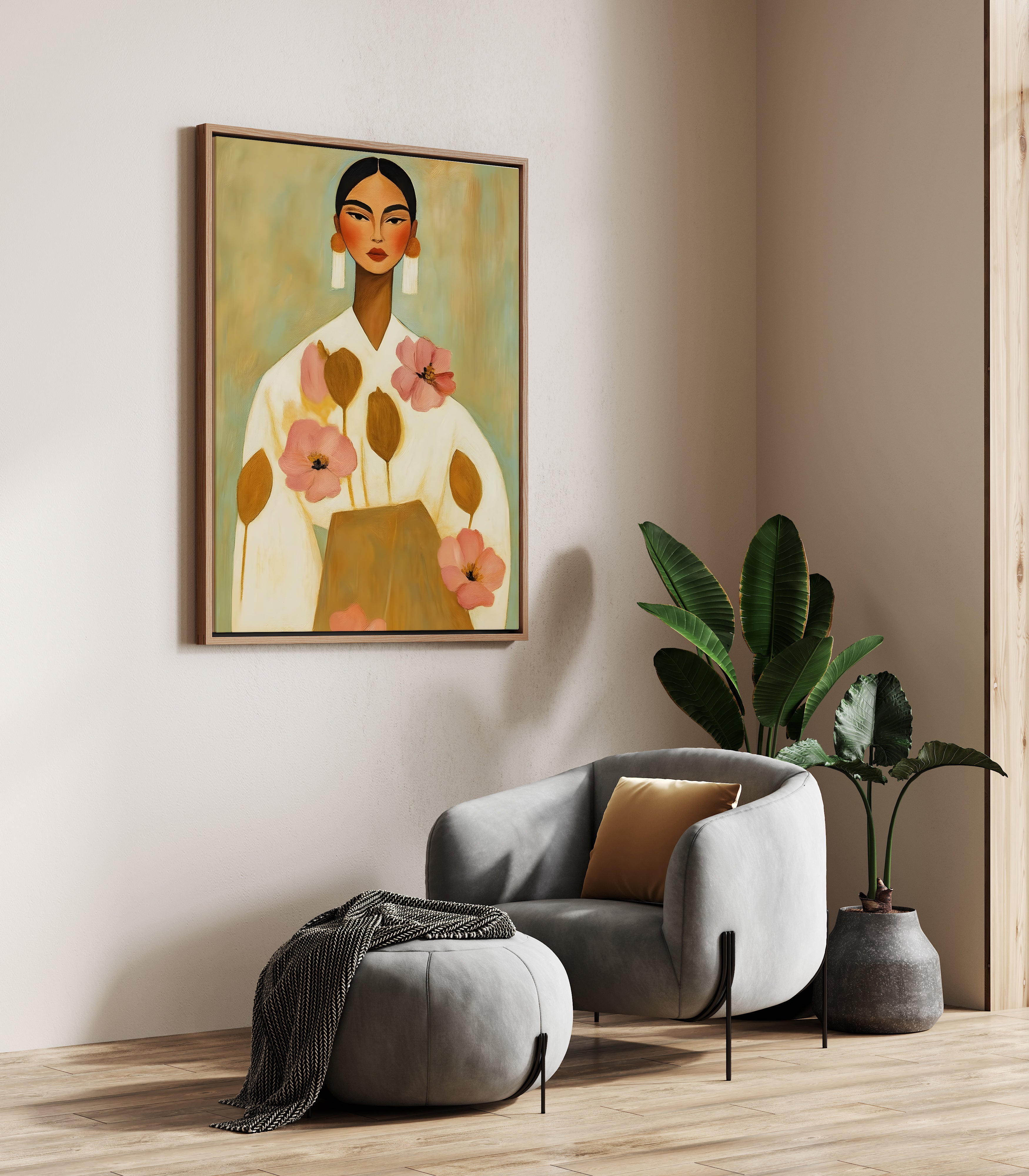 Mexican woman framed canvas (printed)