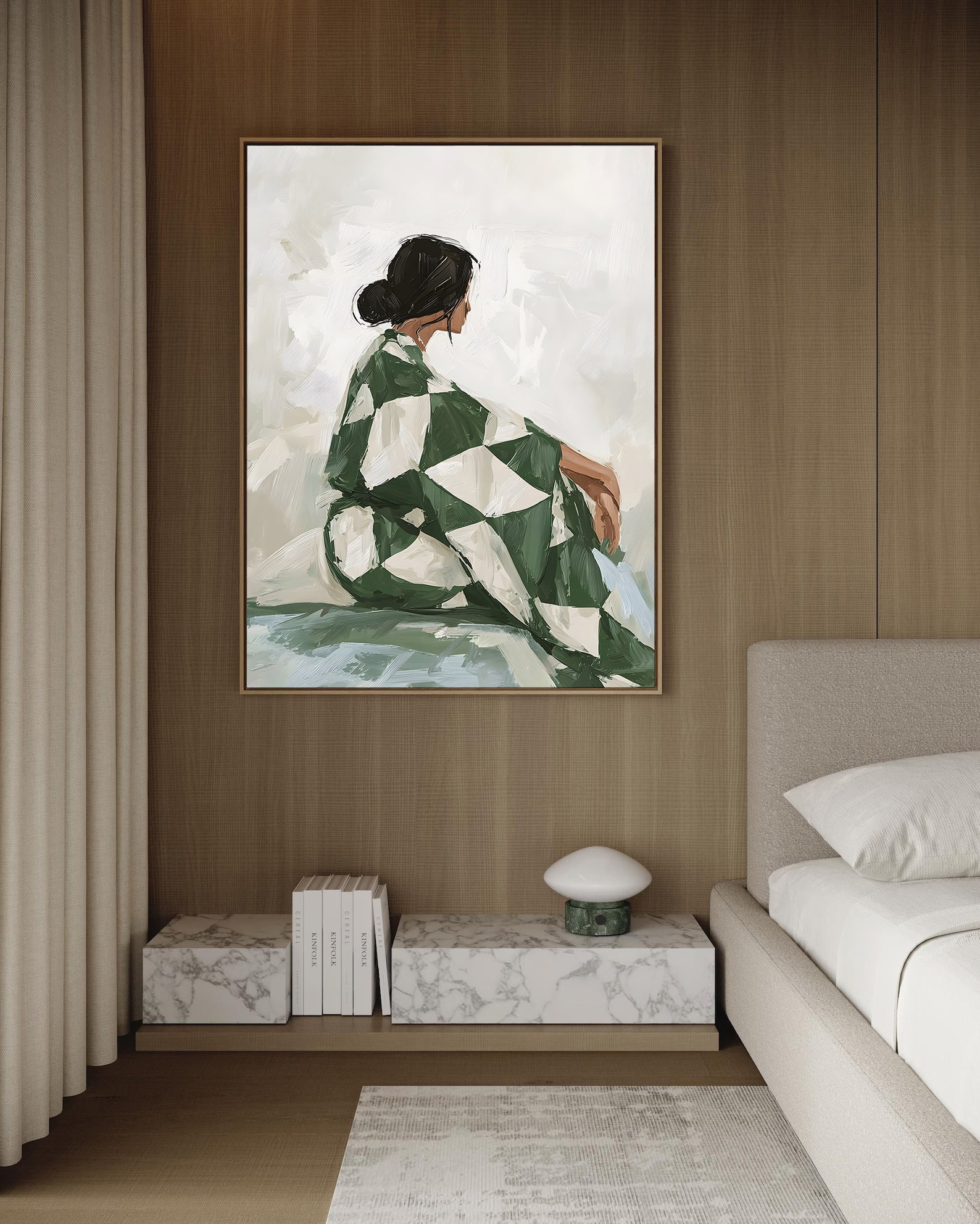 green checkered framed canvas (printed)