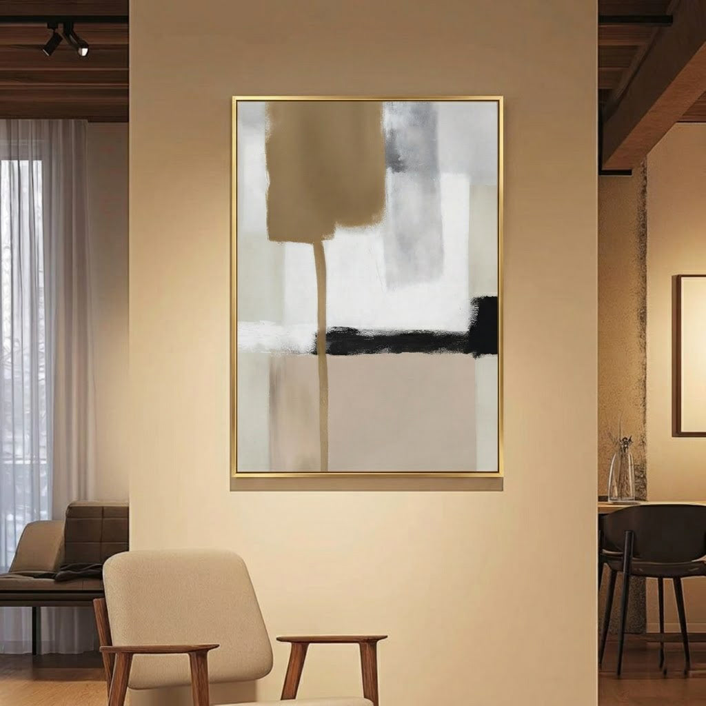 Beige abstract framed canvas (printed)