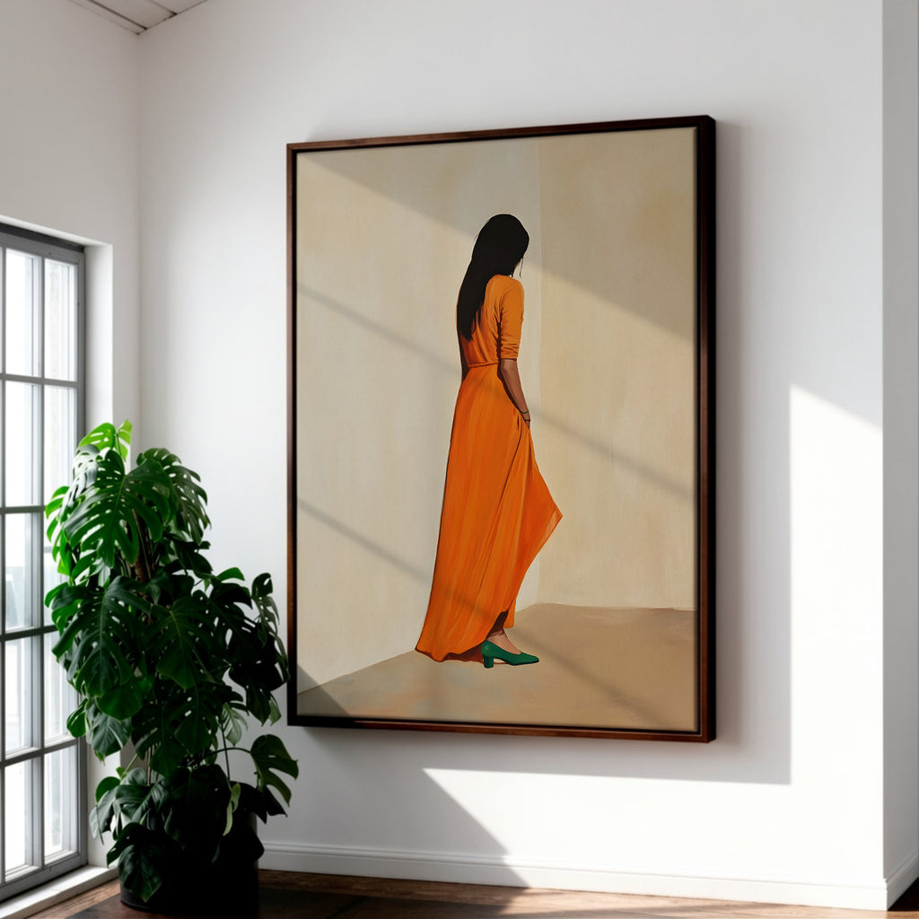 Woman in Orange framed canvas (printed)