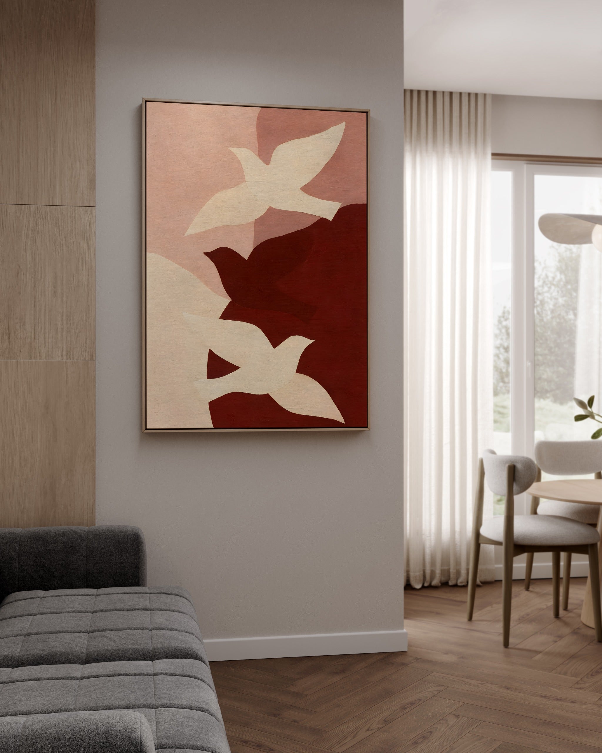 Formes D'oiseaux framed canvas (printed)