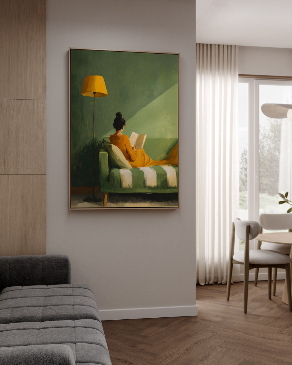 Woman Reading framed canvas (printed)